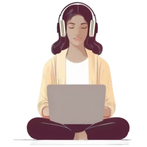 Moteris su ausinėmis mokosi – Meilės sau dėžutės video seminarai apie emocinį intelektą